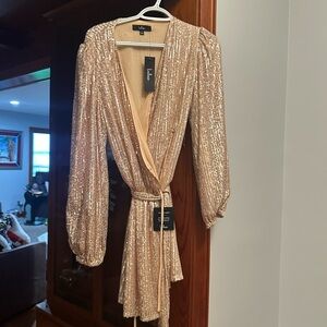 Lulu's Shimmering Gold Long Sleeve Dress